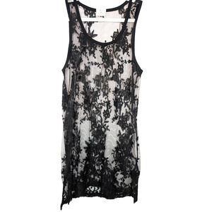 Black Lace Sheer Whimsigoth Dark Fairy Witchy Floral Embroidered Tank Dress XS